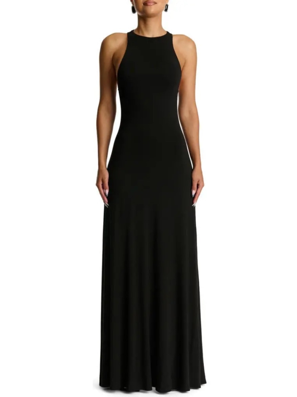 NWT Naked Wardrobe Smooth Racerback Flare Maxi Dress Black Snatched Medium M
